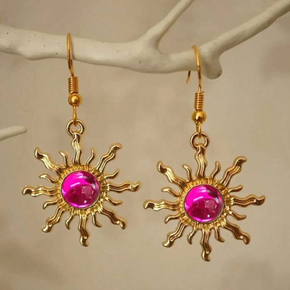 Gold and Pink Sunburst Earrings